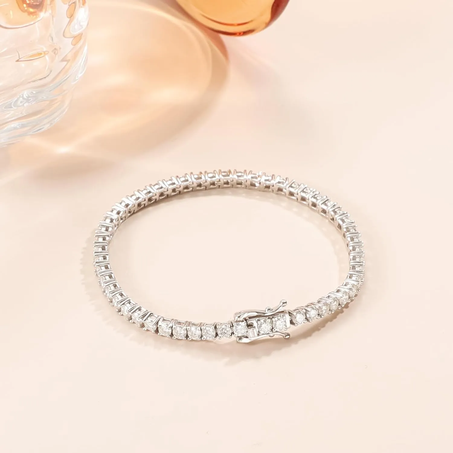 Gem's Beauty 925 Sterling Silver Tennis Bracelet Cubic Zirconia Silver Bracelets For Women 14k Gold Plated 6.5 inches-9 inches