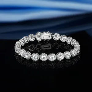 Gemsme 18K White Gold Plated Tennis Bracelet and Round Cubic Zirconia Stud Earrings Set for Women Men Hypoallergenic Silver Halo Jewelry
