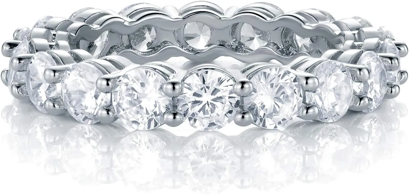 Gemsme 18K White Gold Plated Tennis Necklace/Bracelet/Earrings/Band Ring Sets Hypoallergenic Jewelry Pack of 4