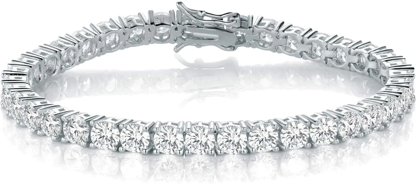 Gemsme 18K White Gold Plated Tennis Necklace/Bracelet/Earrings/Band Ring Sets Hypoallergenic Jewelry Pack of 4