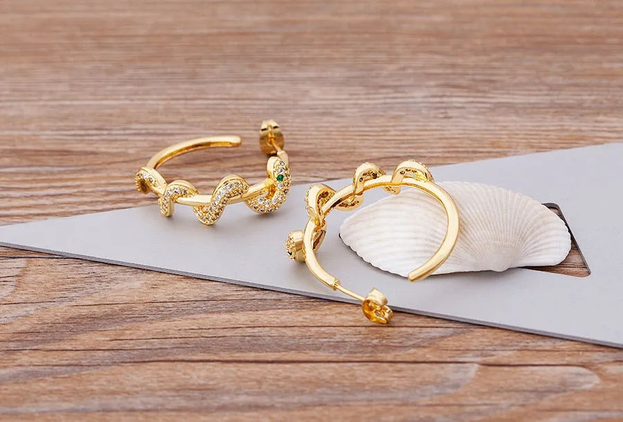 Geometric Big Circle Earrings Gold Color Delicate Snake Twisted Round Earrings
