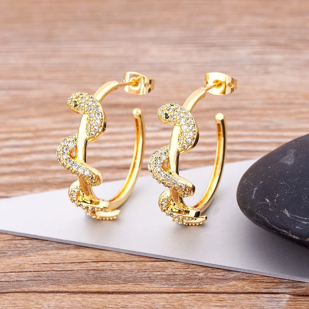 Geometric Big Circle Earrings Gold Color Delicate Snake Twisted Round Earrings