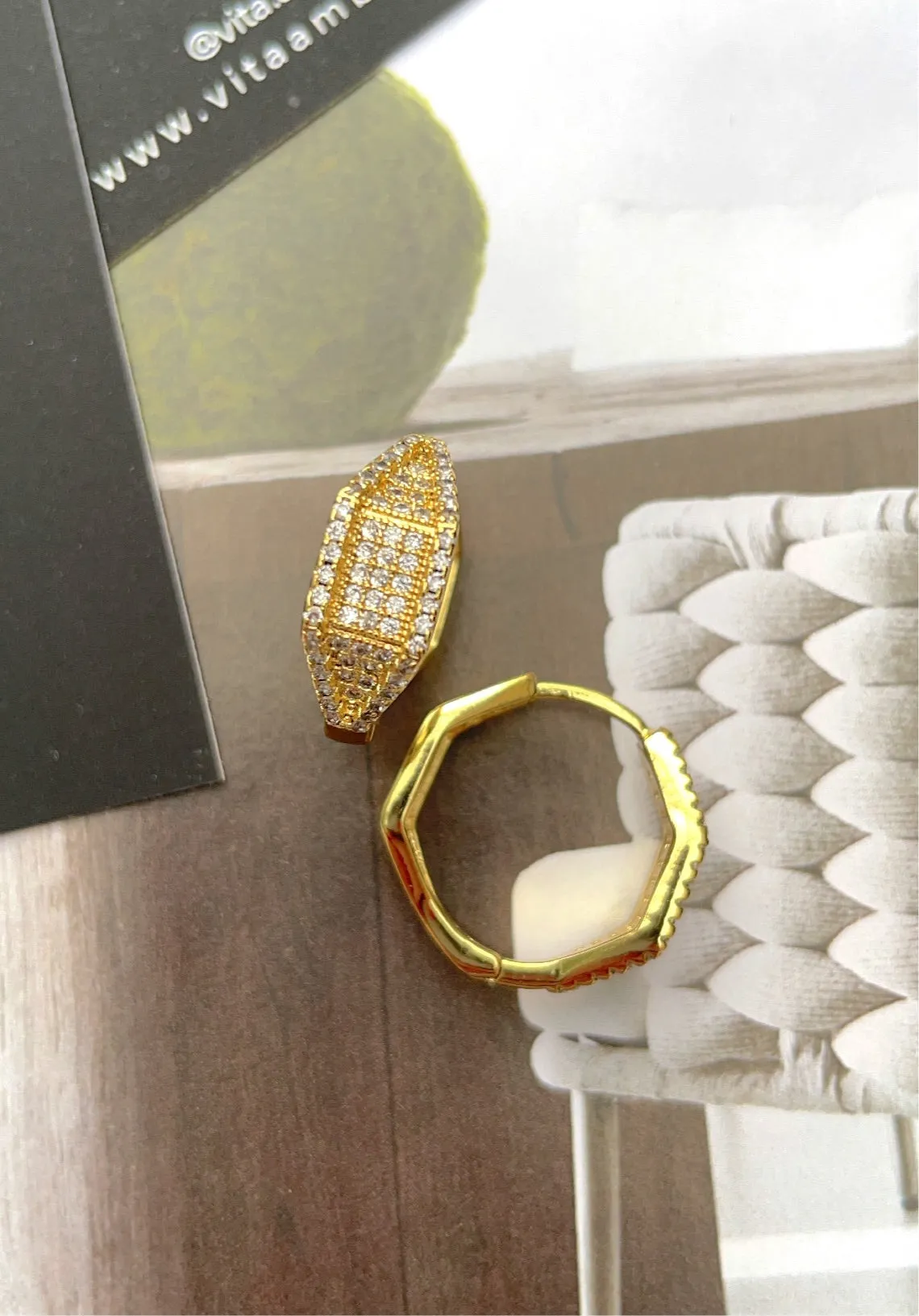 Geometric CZ gold plated hoops earrings