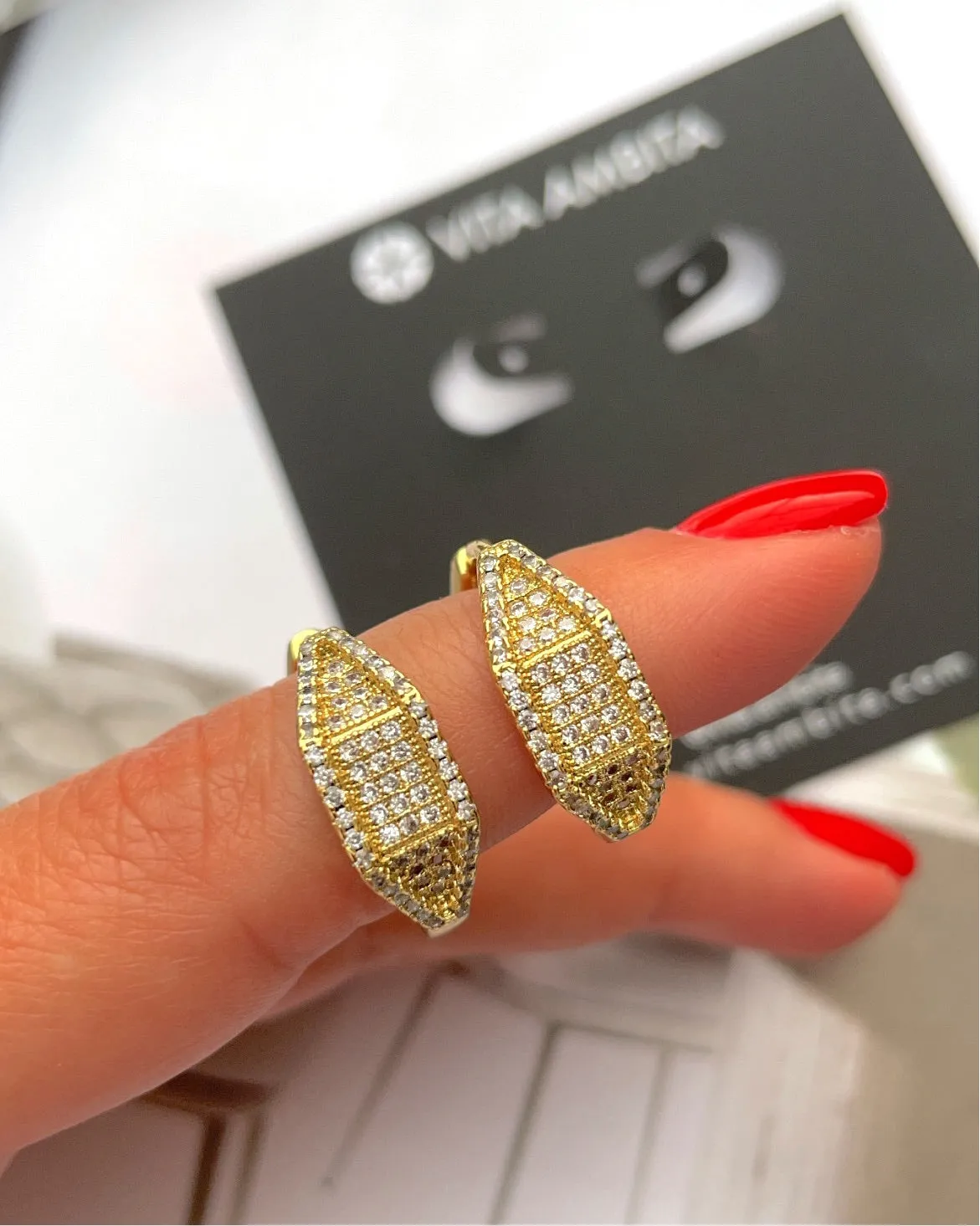 Geometric CZ gold plated hoops earrings