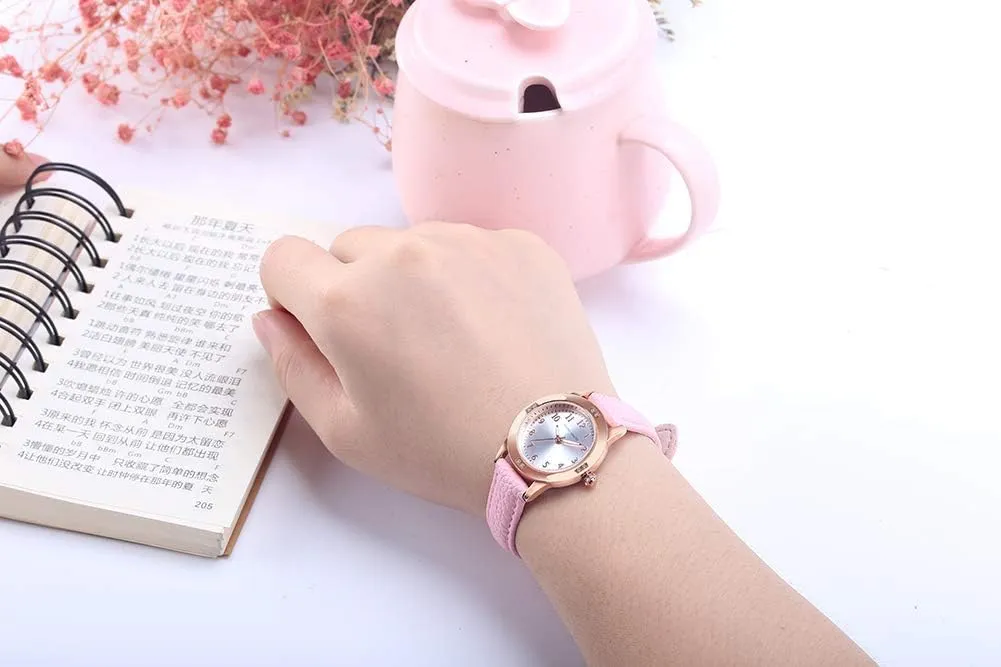 Girls Student Watch - Simple Japan Quartz Casual Leather Strap Watches for Ladies Fashion Women Ages 11-15