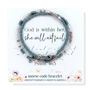 God is Within Her She Will Not Fail Morse Code Wrap Bracelet for Christian Women Psalm 46:5, Inspirational Religious Jewelry for Her, Unique Graduation Gift, Bible Verse Scripture Adjustable