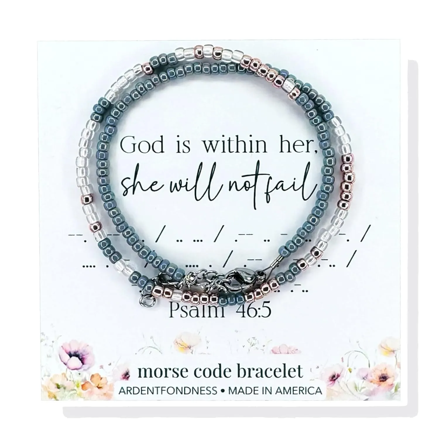 God is Within Her She Will Not Fail Morse Code Wrap Bracelet for Christian Women Psalm 46:5, Inspirational Religious Jewelry for Her, Unique Graduation Gift, Bible Verse Scripture Adjustable