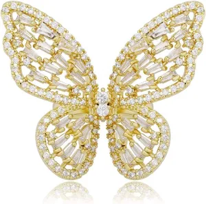 Gold Adjustable Butterfly Rings for Women Cubic Zirconia Ring Jewelry (Gold)