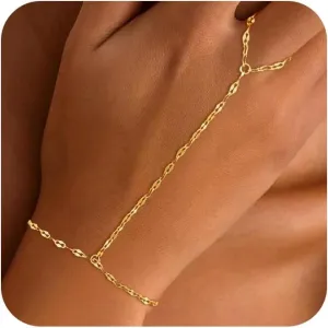 Gold Bracelets for Women Trendy, Dainty Gold Hand Chain Bracelet Stack 14k Gold Plated Finger Ring Bracelet Hand Chain Cz Layered Beaded Gold Bracelets for Women Non Tarnish Gold Jewelry Gift