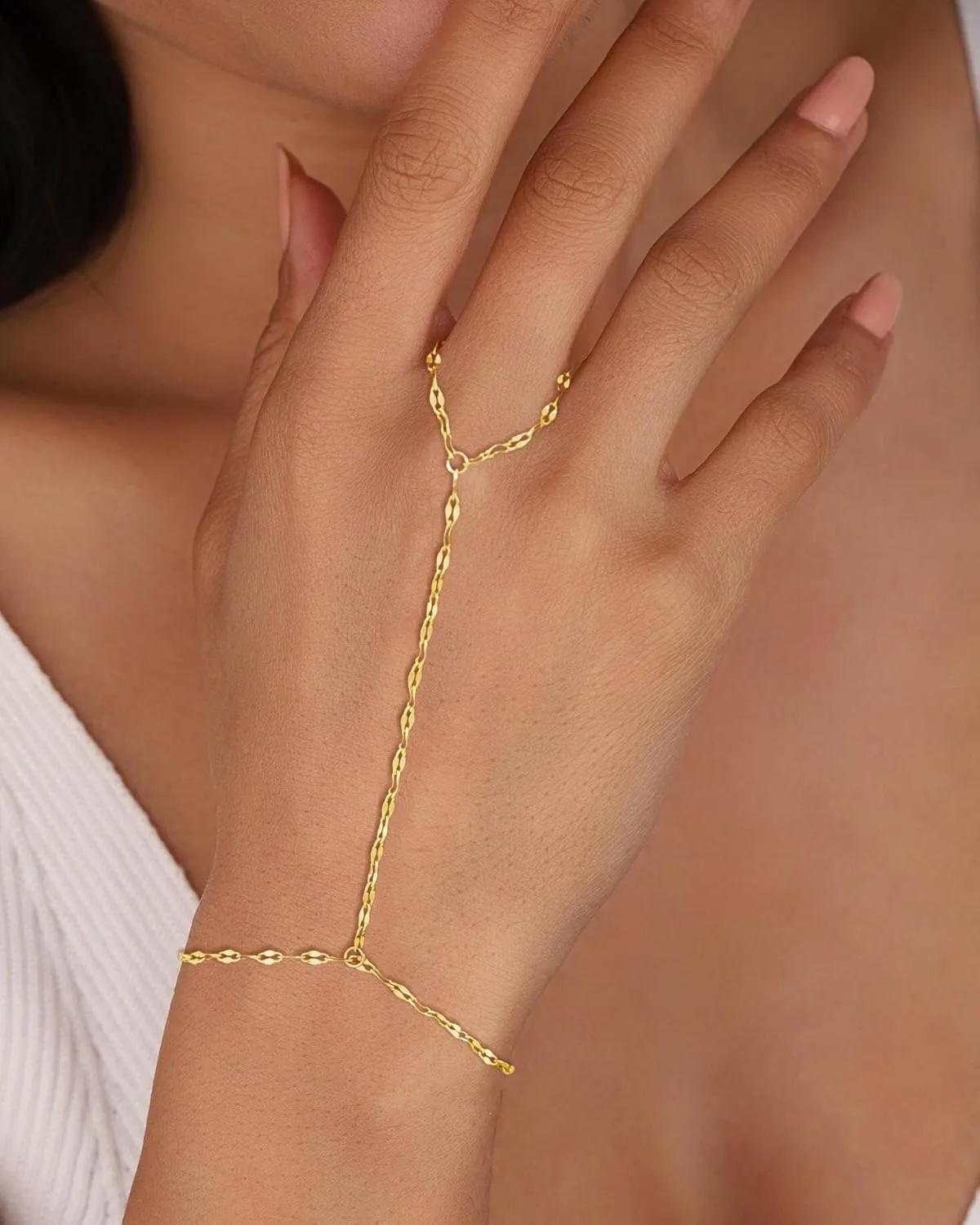 Gold Bracelets for Women Trendy, Dainty Gold Hand Chain Bracelet Stack 14k Gold Plated Finger Ring Bracelet Hand Chain Cz Layered Beaded Gold Bracelets for Women Non Tarnish Gold Jewelry Gift