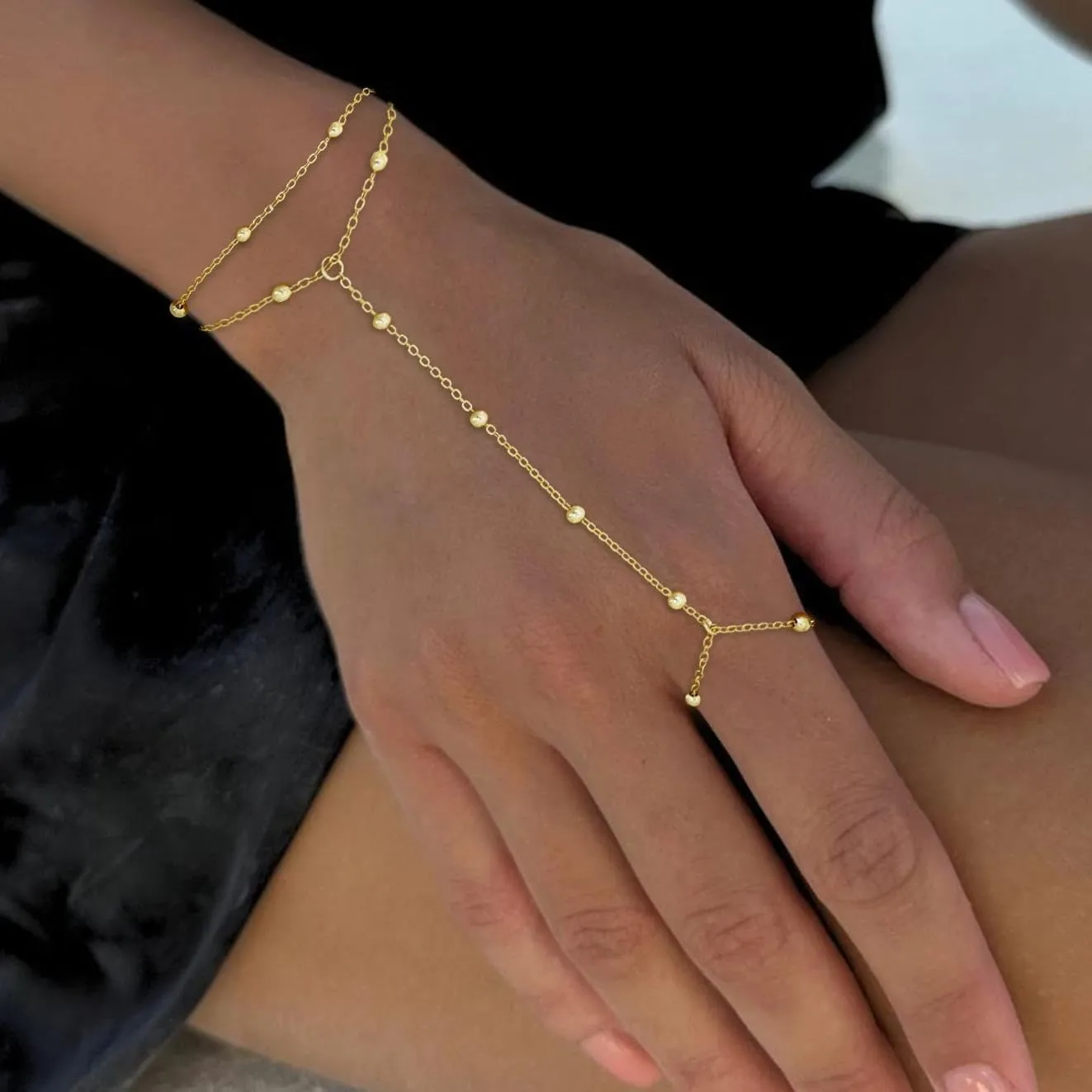 Gold Bracelets for Women Trendy, Dainty Gold Hand Chain Bracelet Stack 14k Gold Plated Finger Ring Bracelet Hand Chain Cz Layered Beaded Gold Bracelets for Women Non Tarnish Gold Jewelry Gift
