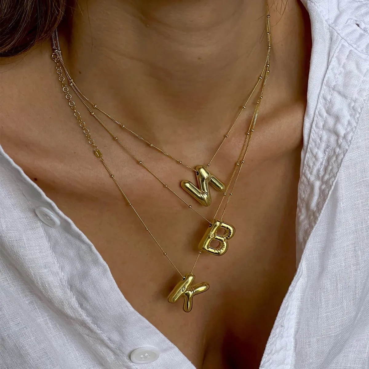 Gold Bubble Letter Necklace with Initials, Alphabet Pendant Necklace for Girlfriend Charm Balloon Letter Necklace Fashion Jewelry for Women