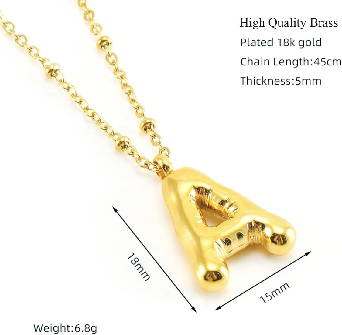 Gold Bubble Letter Necklace with Initials, Alphabet Pendant Necklace for Girlfriend Charm Balloon Letter Necklace Fashion Jewelry for Women