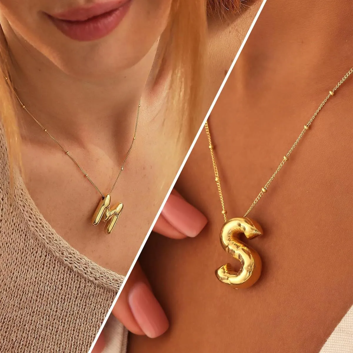 Gold Bubble Letter Necklace with Initials, Alphabet Pendant Necklace for Girlfriend Charm Balloon Letter Necklace Fashion Jewelry for Women