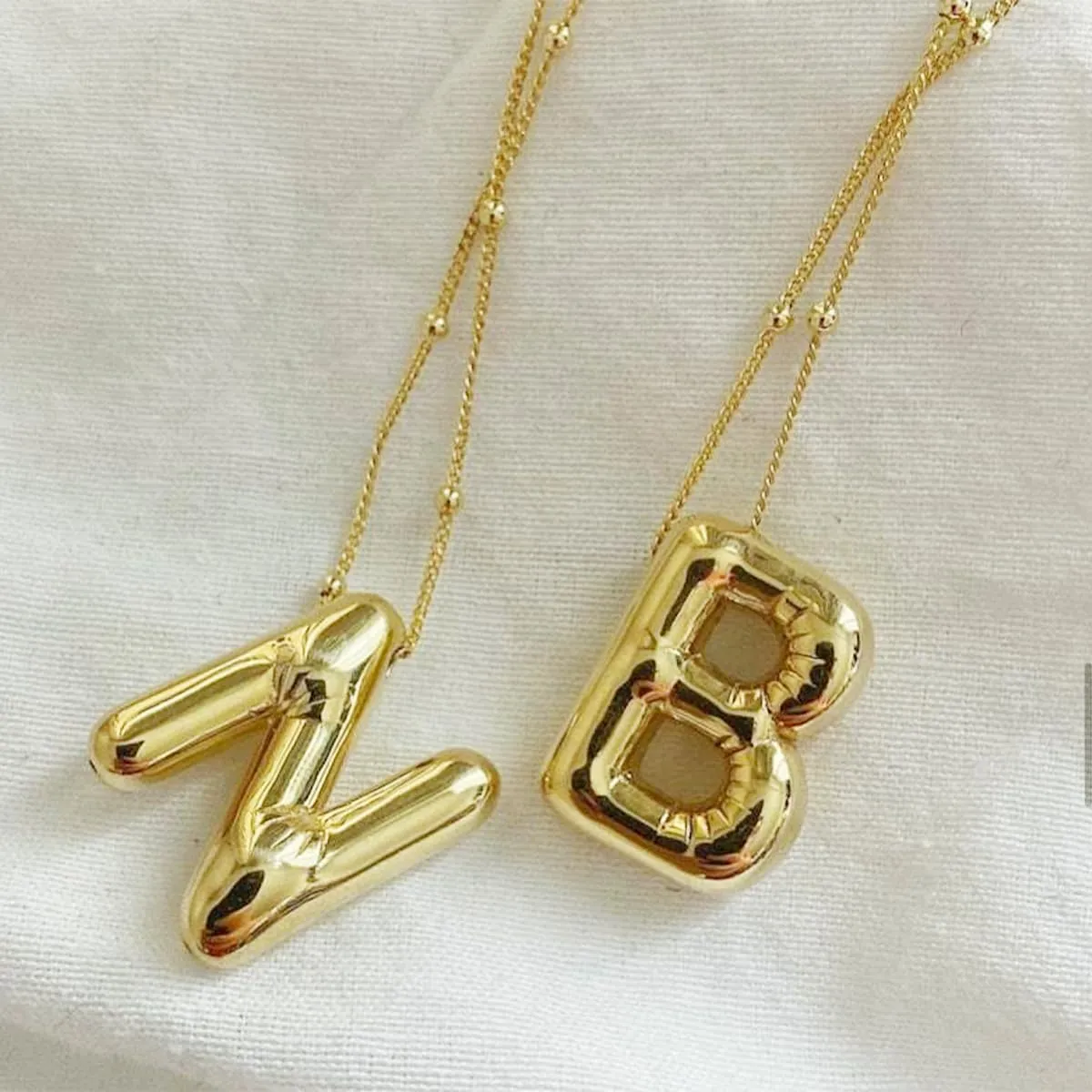 Gold Bubble Letter Necklace with Initials, Alphabet Pendant Necklace for Girlfriend Charm Balloon Letter Necklace Fashion Jewelry for Women