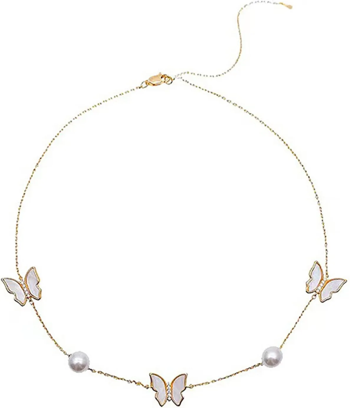 Gold Butterfly Choker Necklaces for Women Dainty Butterfly Chain Necklace Faux Pearl Choker Necklace Butterfly Pendant Necklace Jewelry