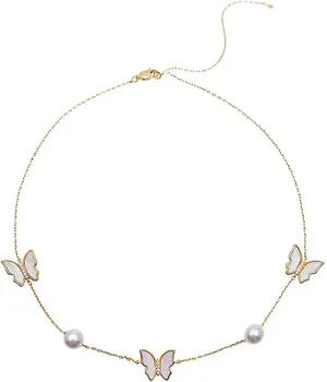 Gold Butterfly Choker Necklaces for Women Dainty Butterfly Chain Necklace Faux Pearl Choker Necklace Butterfly Pendant Necklace Jewelry