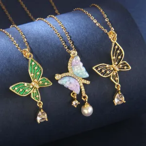 Gold Butterfly Necklace for Women - Dainty Gold Pendant Necklaces Cubic Zirconia Necklace, Butterfly Jewelry for Women, Birthday Christmas