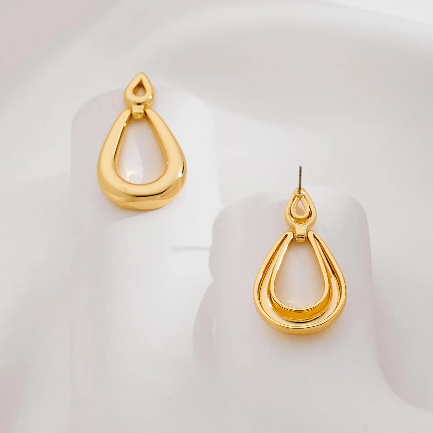 Gold Chunky Hoop Dangle Earrings Twisted Hoops Double Round Dangle Drop Earrings CZ Hoop Drop Earrings for Women Fashion Jewelry