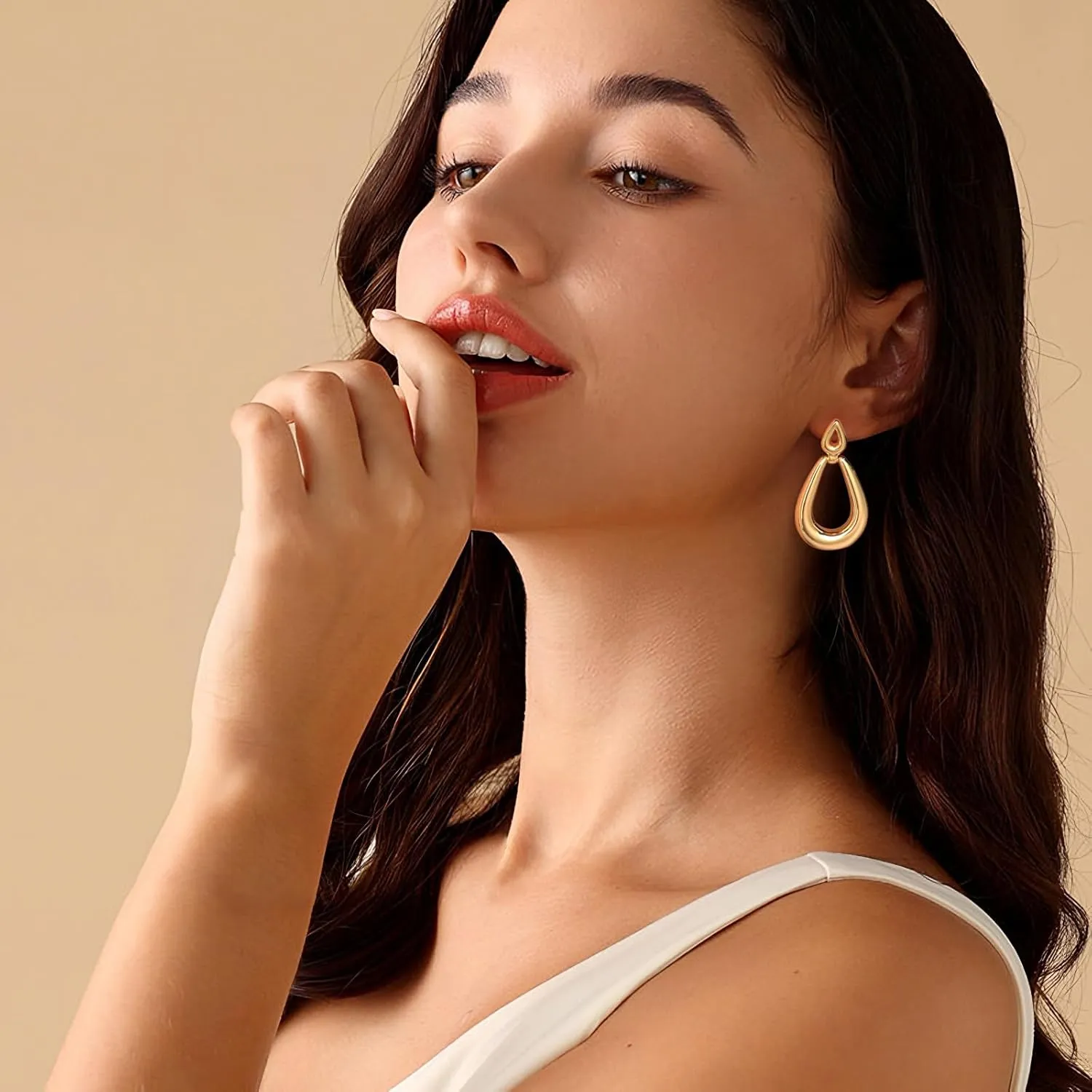 Gold Chunky Hoop Dangle Earrings Twisted Hoops Double Round Dangle Drop Earrings CZ Hoop Drop Earrings for Women Fashion Jewelry