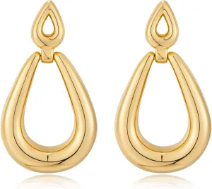 Gold Chunky Hoop Dangle Earrings Twisted Hoops Double Round Dangle Drop Earrings CZ Hoop Drop Earrings for Women Fashion Jewelry