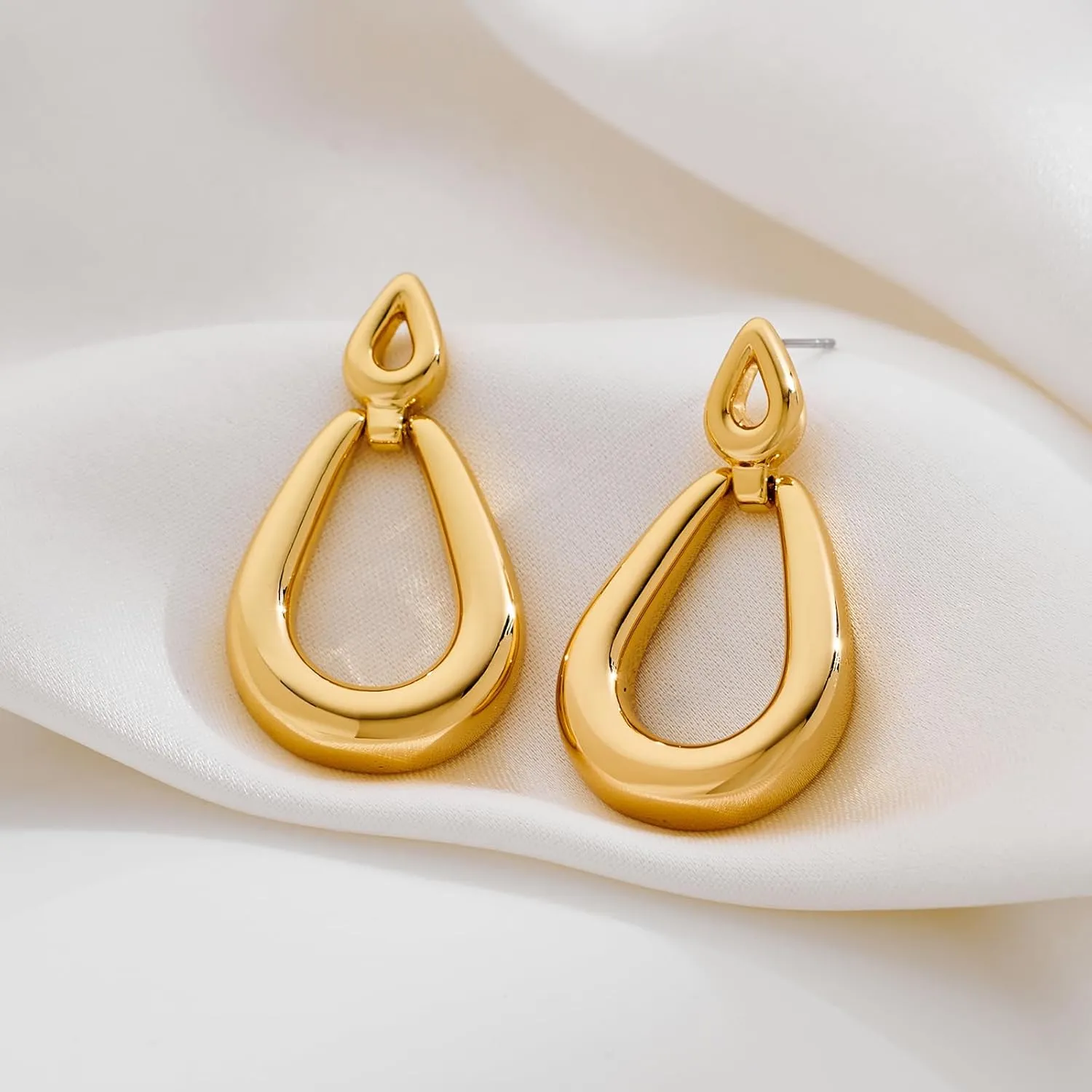 Gold Chunky Hoop Dangle Earrings Twisted Hoops Double Round Dangle Drop Earrings CZ Hoop Drop Earrings for Women Fashion Jewelry
