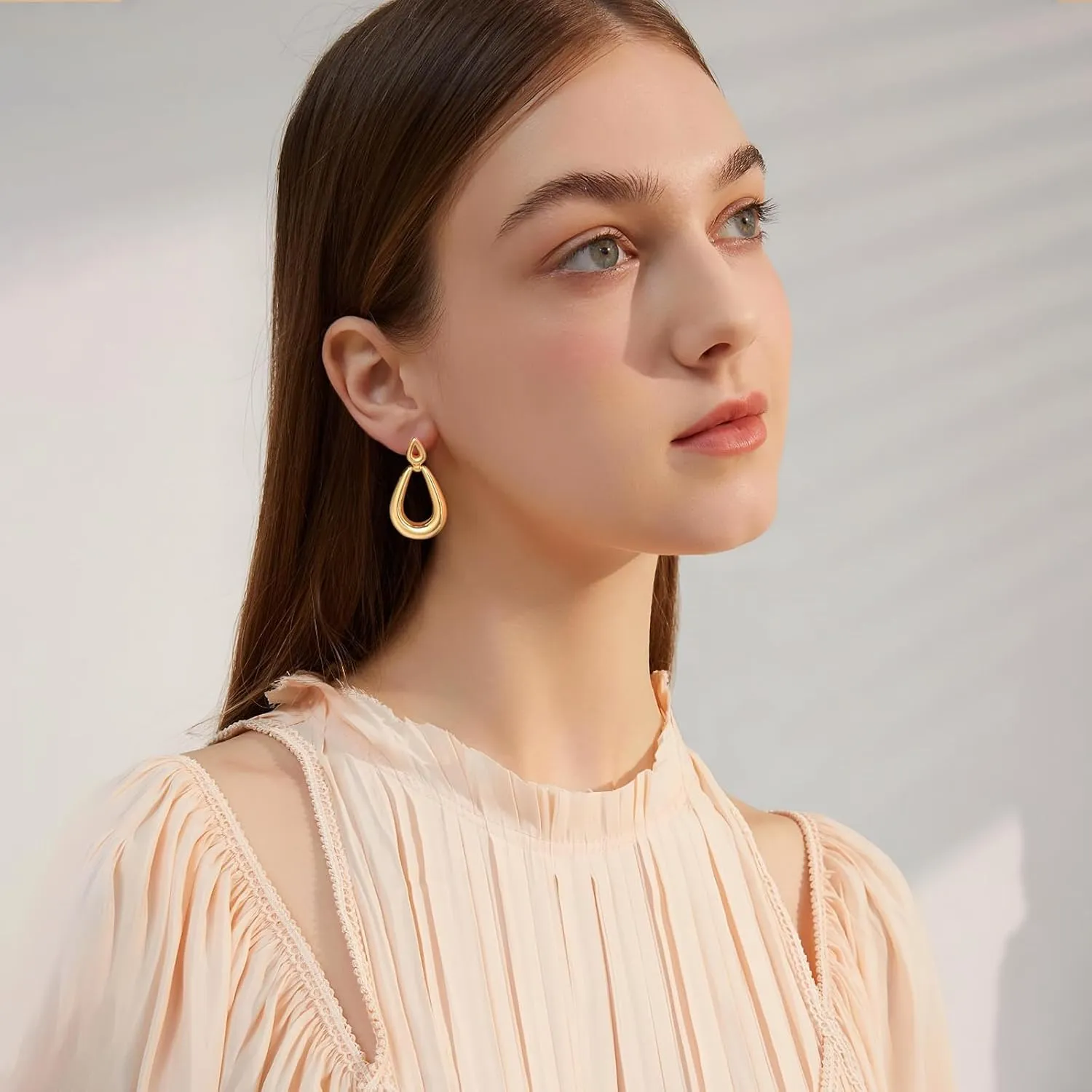 Gold Chunky Hoop Dangle Earrings Twisted Hoops Double Round Dangle Drop Earrings CZ Hoop Drop Earrings for Women Fashion Jewelry