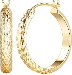 Gold Hoop Earrings 14K Gold Hoop Earrings for Women Wrinkle Texture Earring for Women Hypoallergenic Womens Hoops Earring 25mm