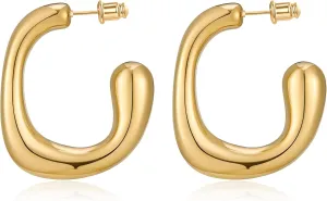 Gold Hoop Earrings for Women 18K Gold Plated Hypoallergenic Stainless Steel Chunky Earrings Open Hoops Fashion Jewelry