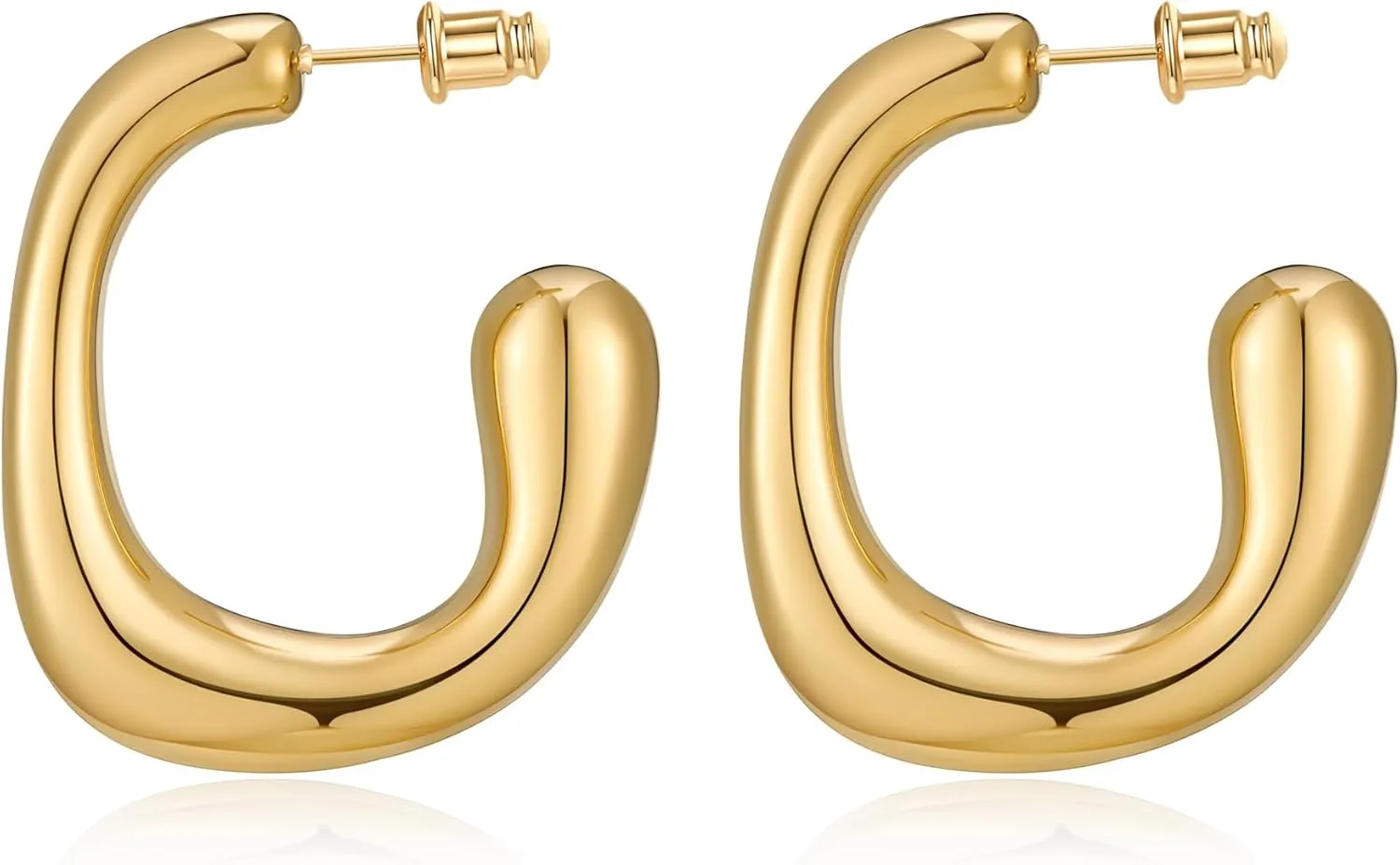 Gold Hoop Earrings for Women 18K Gold Plated Hypoallergenic Stainless Steel Chunky Earrings Open Hoops Fashion Jewelry