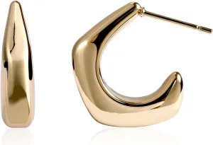 Gold Hoop Earrings for Women, Classic C-Shaped Open Hoop Design in 14K Gold Plated, Small Gold Earrings for Everyday Wear