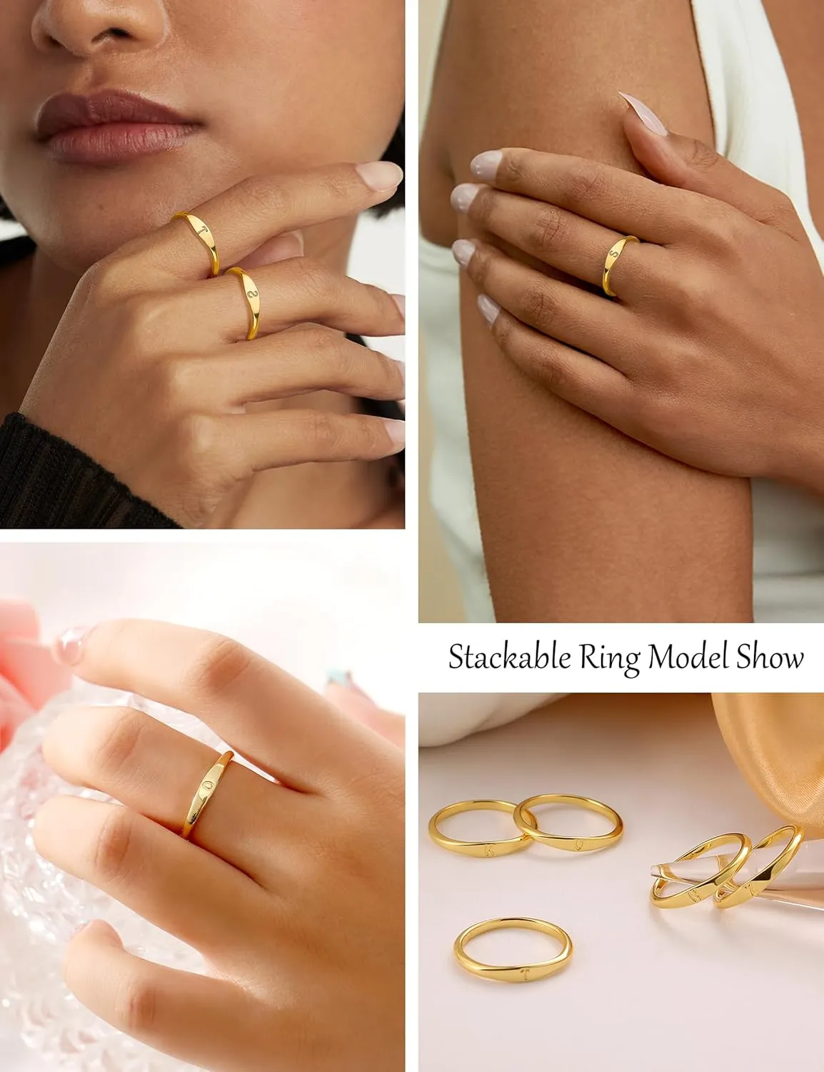 Gold Initial Rings for Women Non Tarnish 14K Gold Plated Stackable Letter Ring Dainty Pinky Wedding Bands Thumb Rings Thin Knuckle Stacking Cute Capital Letter Alphabet Jewelry Gifts Size 6-10
