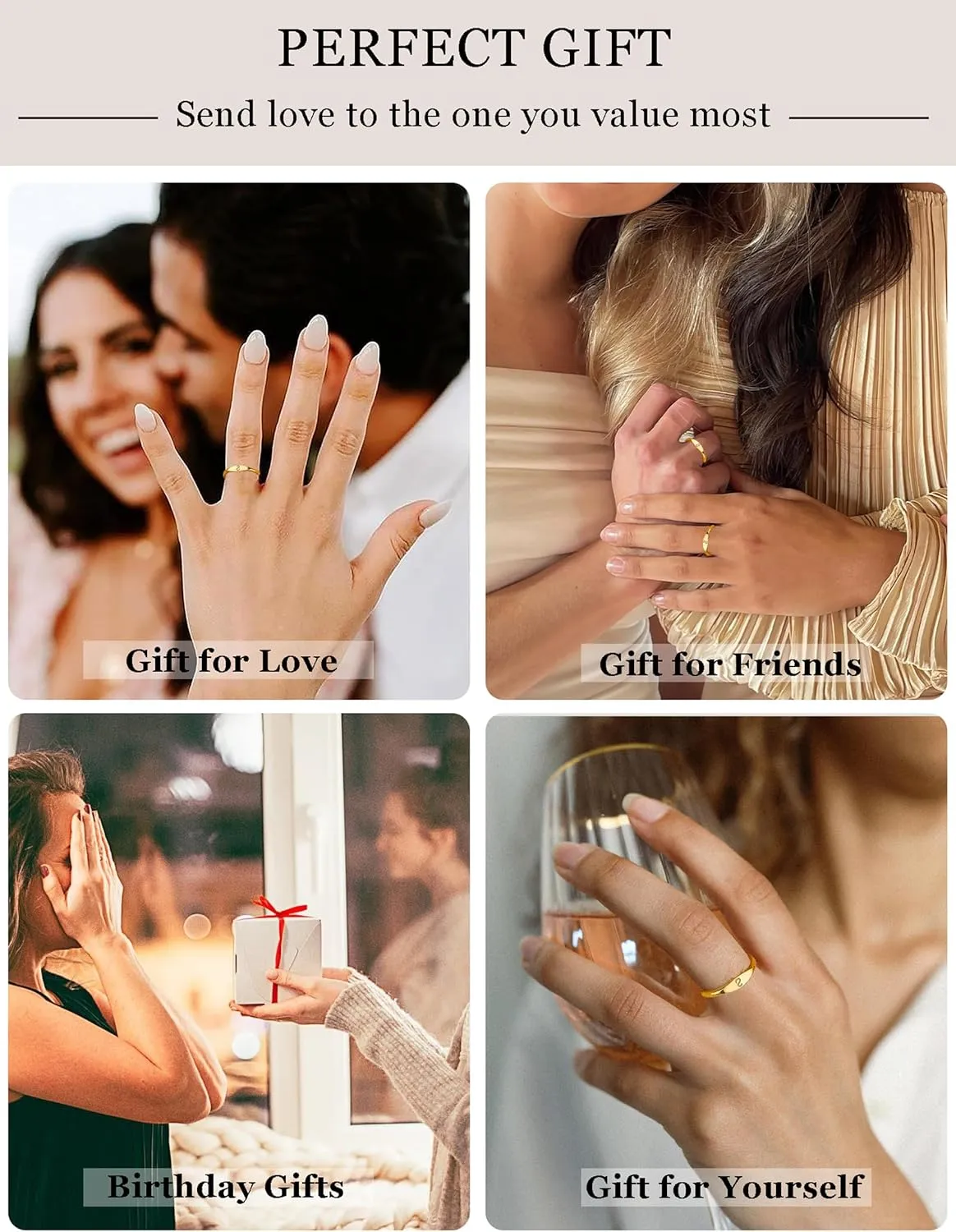 Gold Initial Rings for Women Non Tarnish 14K Gold Plated Stackable Letter Ring Dainty Pinky Wedding Bands Thumb Rings Thin Knuckle Stacking Cute Capital Letter Alphabet Jewelry Gifts Size 6-10