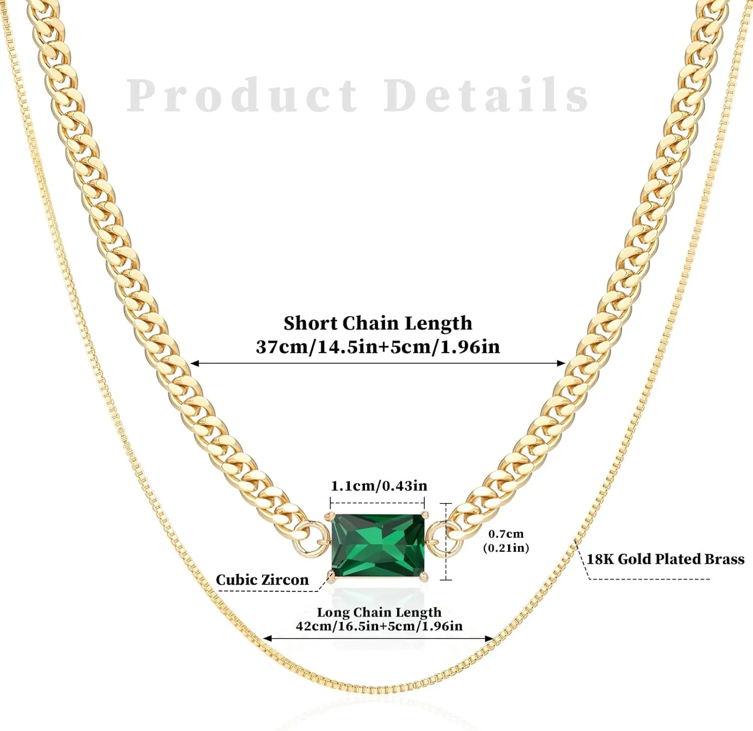 Gold Layered Necklaces for Women, 18K Gold Plated Double Chain Square Pendant Necklace Brass Dainty Jewelry Gifts