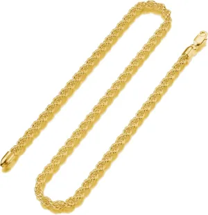 Gold Necklace 925 Sterling Silver Clasp 4mm Rope Chain Necklace for Men Gold Link Chain Necklace for Women 18 Inches