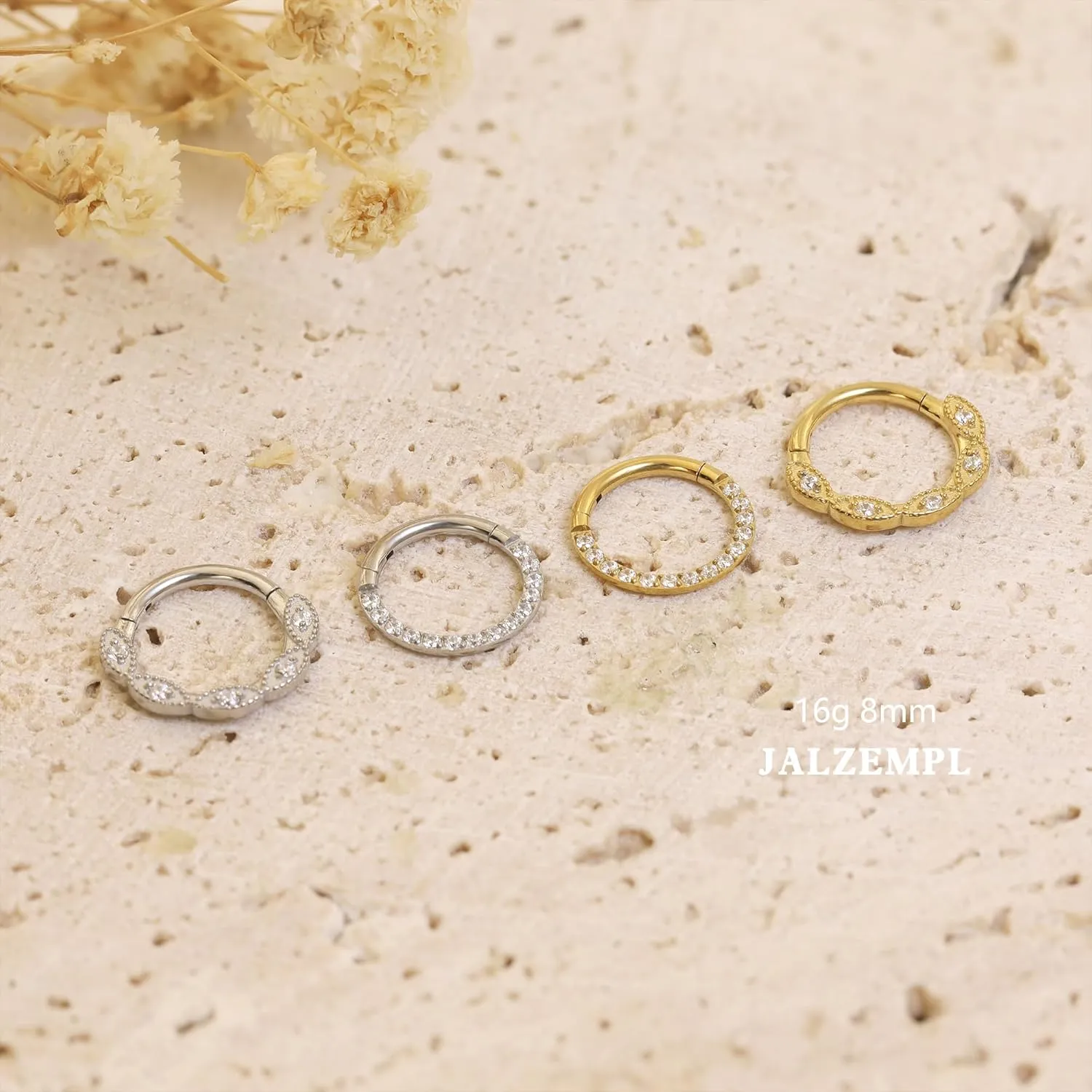 Gold Nose Rings Hoops 316L Surgical Steel Flower Nose Ring Silver Septum Rings 16g Clicker Daith Hinged Piercing Jewelry Gifts 1.2 * 8mm