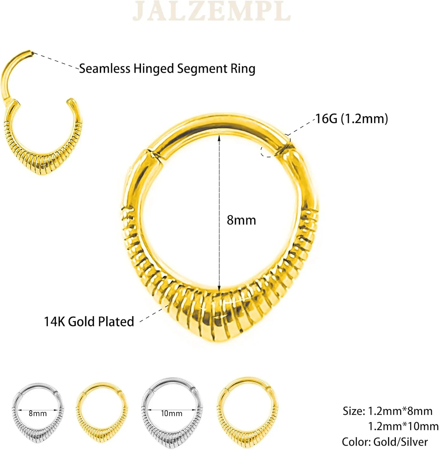 Gold Nose Rings Hoops 316L Surgical Steel Flower Nose Ring Silver Septum Rings 16g Clicker Daith Hinged Piercing Jewelry Gifts 1.2 * 8mm