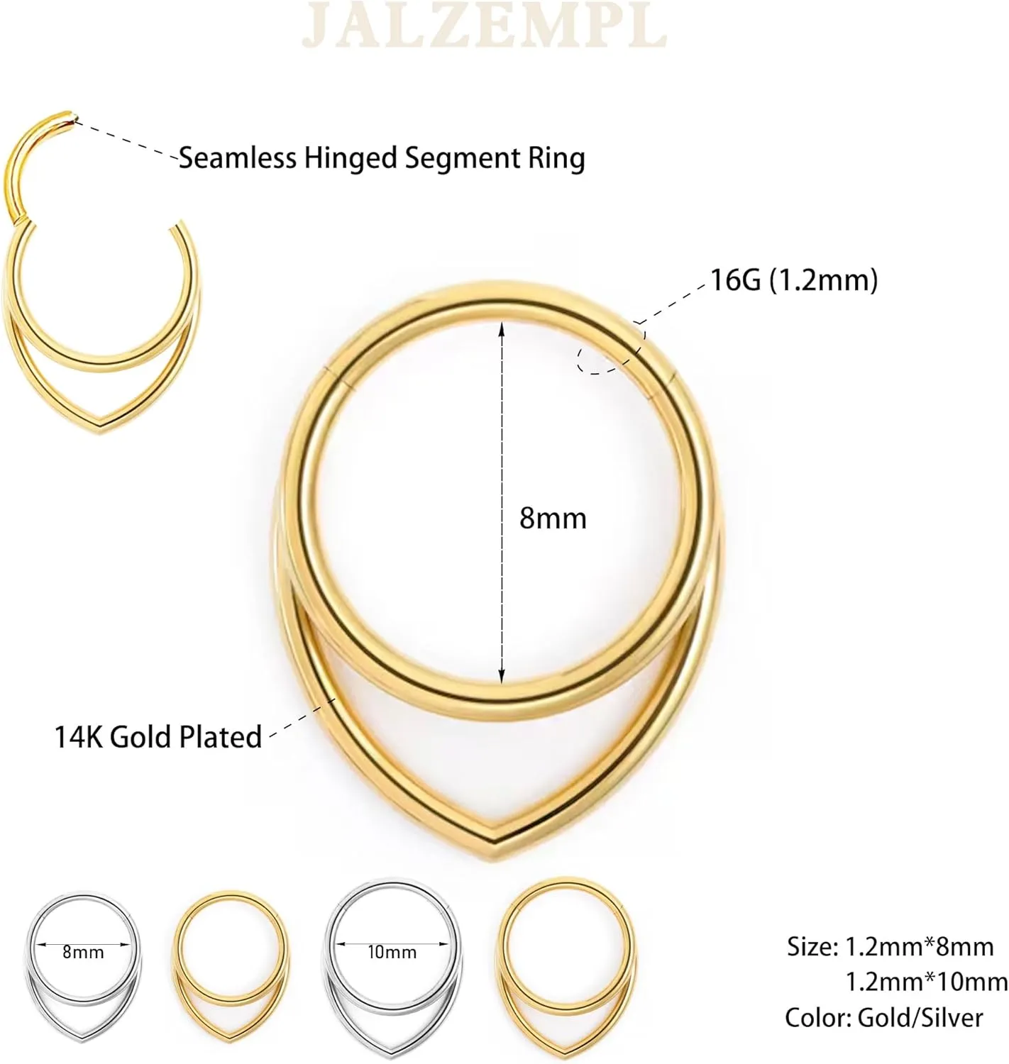 Gold Nose Rings Hoops 316L Surgical Steel Flower Nose Ring Silver Septum Rings 16g Clicker Daith Hinged Piercing Jewelry Gifts 1.2 * 8mm