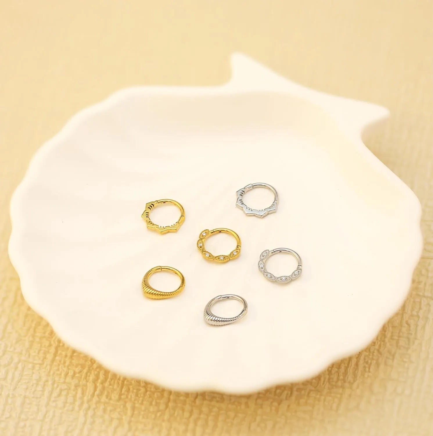 Gold Nose Rings Hoops 316L Surgical Steel Flower Nose Ring Silver Septum Rings 16g Clicker Daith Hinged Piercing Jewelry Gifts 1.2 * 8mm