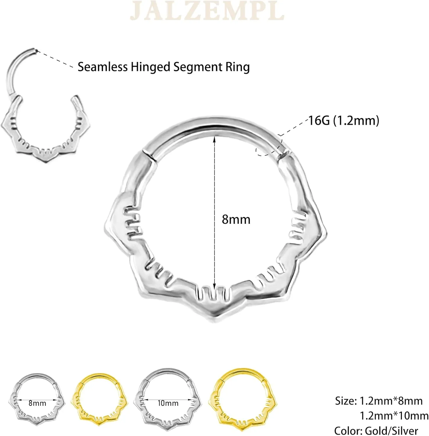 Gold Nose Rings Hoops 316L Surgical Steel Flower Nose Ring Silver Septum Rings 16g Clicker Daith Hinged Piercing Jewelry Gifts 1.2 * 8mm