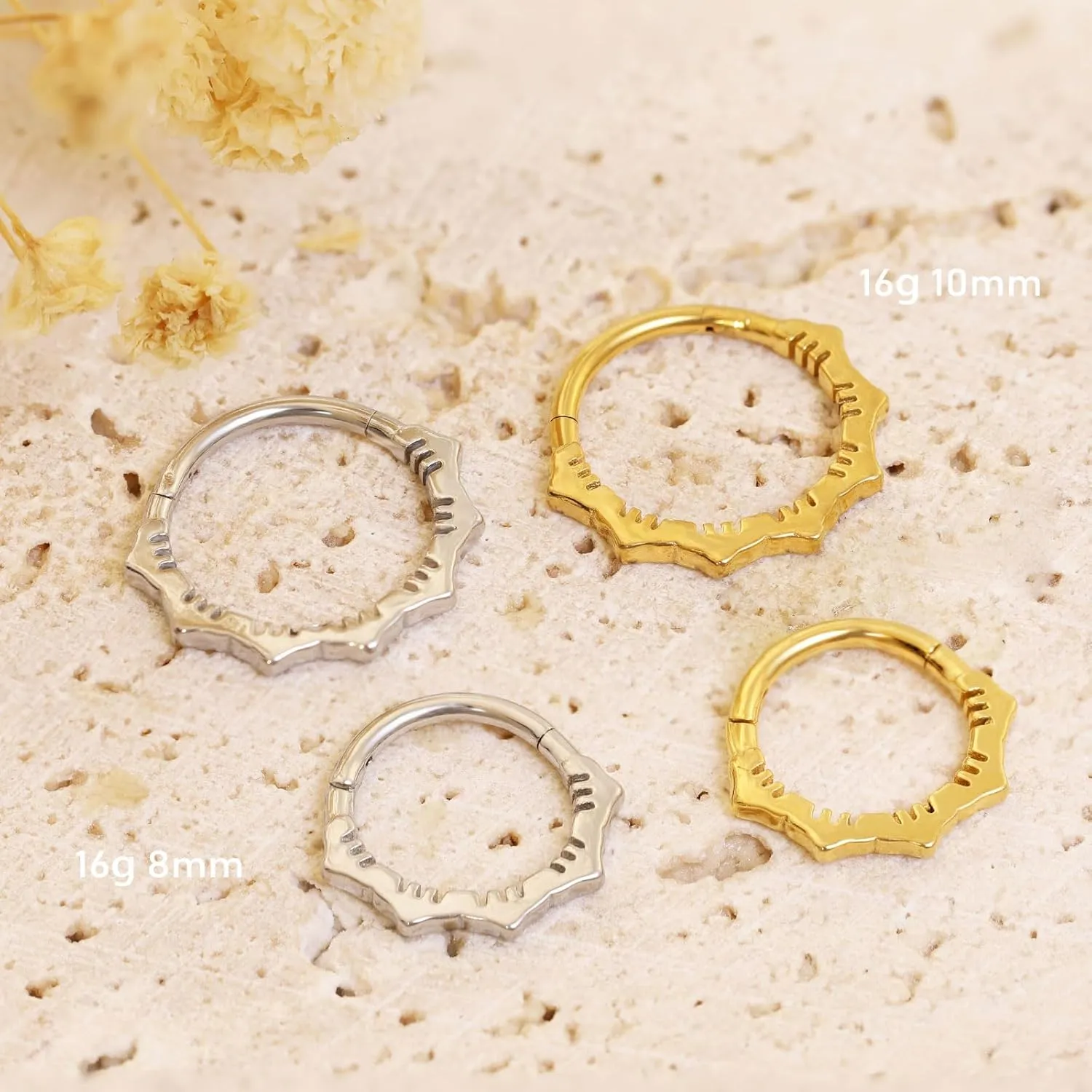Gold Nose Rings Hoops 316L Surgical Steel Flower Nose Ring Silver Septum Rings 16g Clicker Daith Hinged Piercing Jewelry Gifts 1.2 * 8mm