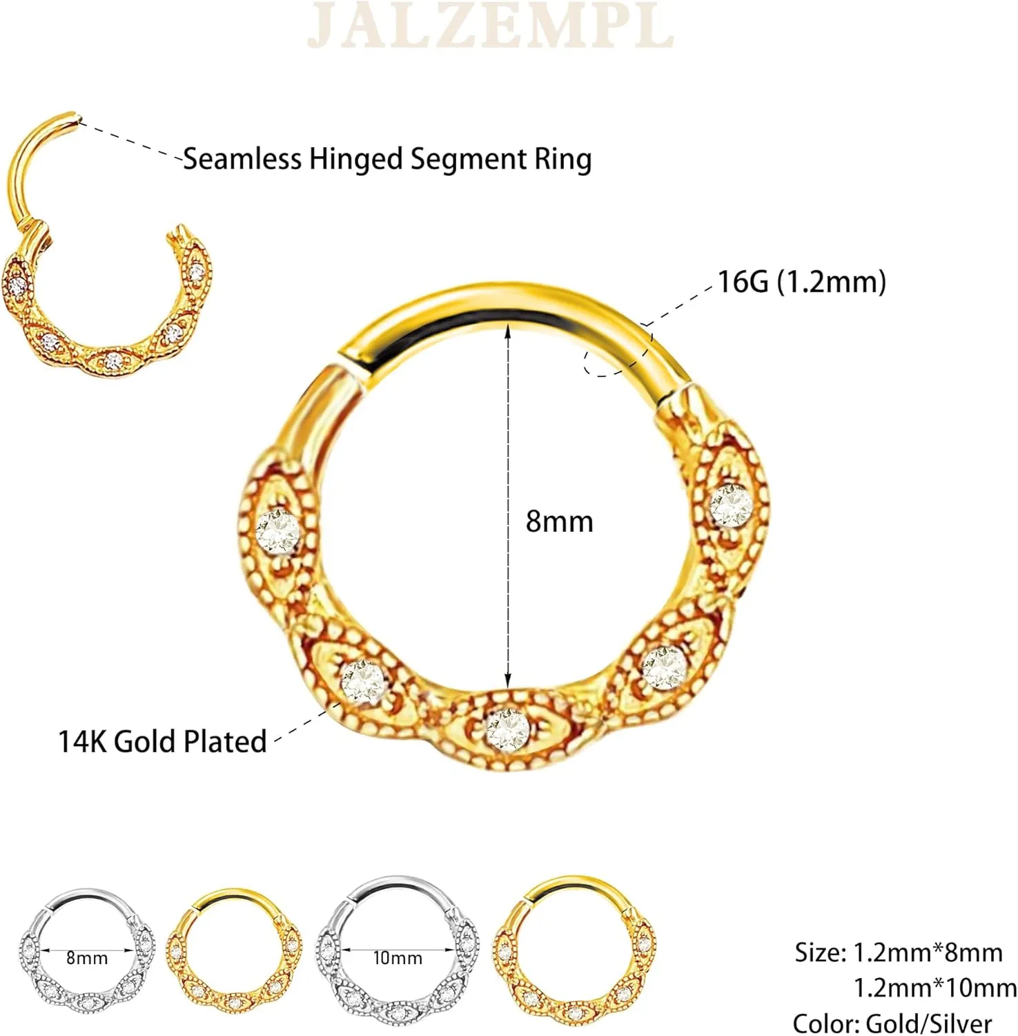 Gold Nose Rings Hoops 316L Surgical Steel Flower Nose Ring Silver Septum Rings 16g Clicker Daith Hinged Piercing Jewelry Gifts 1.2 * 8mm