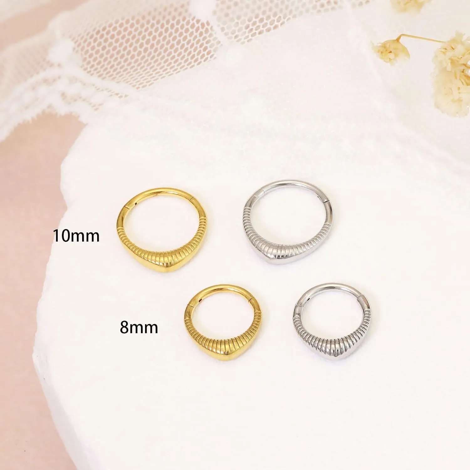 Gold Nose Rings Hoops 316L Surgical Steel Flower Nose Ring Silver Septum Rings 16g Clicker Daith Hinged Piercing Jewelry Gifts 1.2 * 8mm