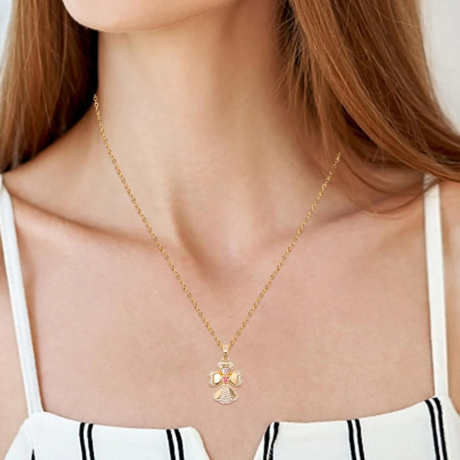 Gold Pendant Necklace Flower Rudder Compass Necklace for Women, Four Leaf Clover Saturn Moon Star Gold Plated Chain Dainty Necklaces Trendy Jewelry Wedding Anniversary Birthday Gift for Her