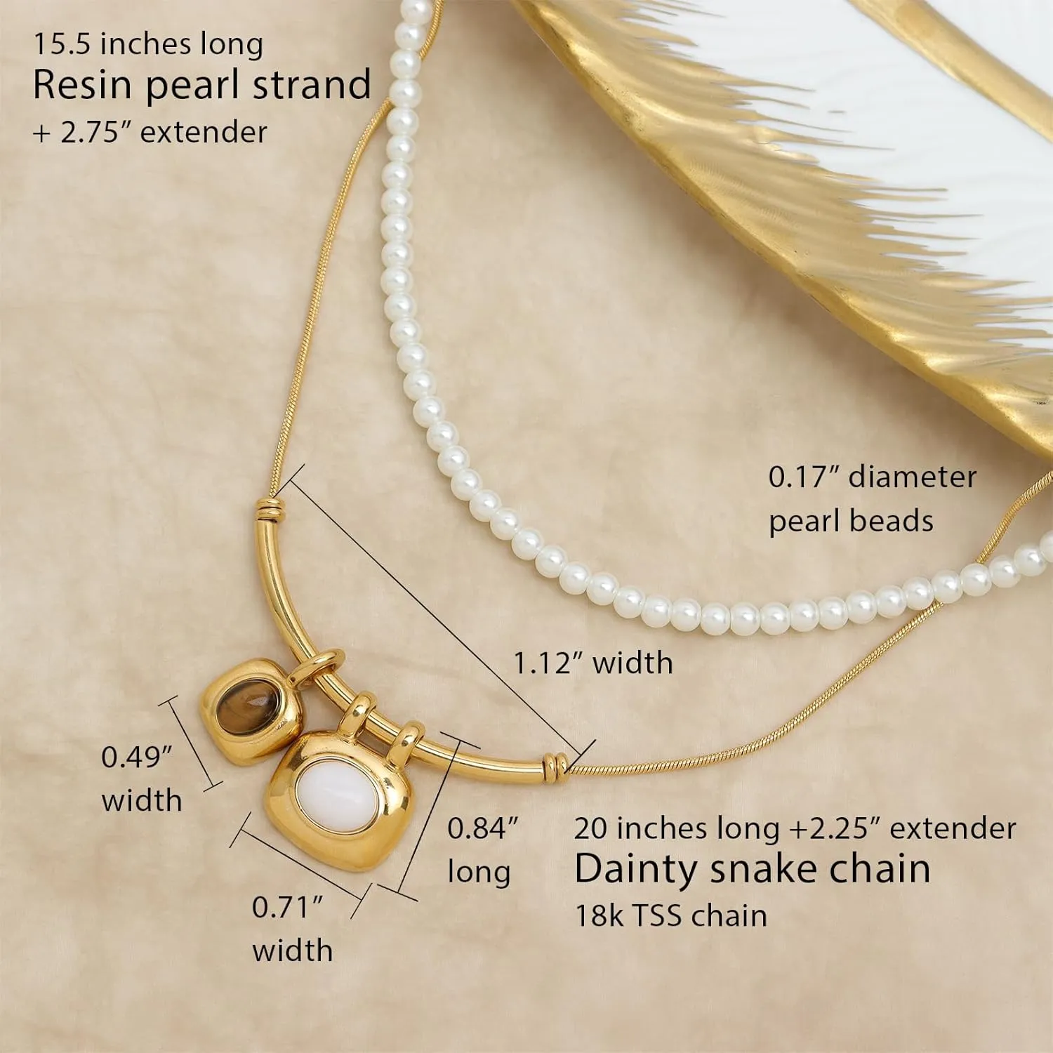Gold Pendant Pearl Layered Choker Necklace Set for Woman, Chunky Charm Adjustable Pearls Bead Gemstone Shell Conch Tiger Eye Natural Stone Bow Chain Nacklaces Fall Fashion Prom Jewelry Gift.