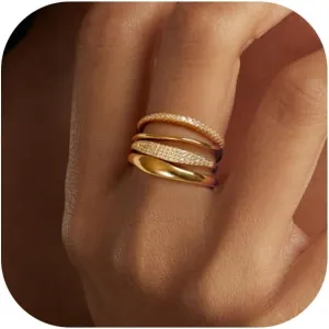 Gold Rings for Women 14k Gold Plated Rings Set Non Tarnish Stackable Gold Rings Trendy CZ Dainty Cubic Zirconia Thumb Ring Wedding Jewelry for Women Size 5 6 7 8 9