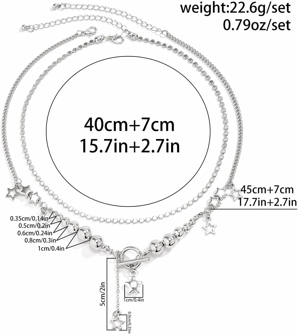 Gold Silver Star Layered Chain Necklace Set Pentagram Pendant Necklaces Punk Y2K Grunge Jewelry Gifts for Women