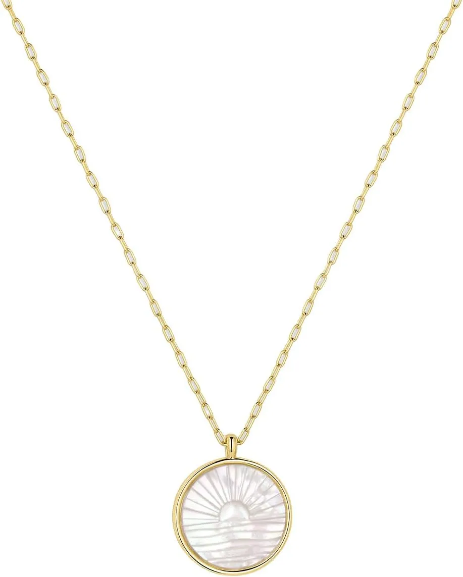 gorjana - Sunset Etched Necklace 19"-21" - 18k Gold-Plated - Mother of Pearl Pendant, Adjustable Chain - Layering Necklaces - Ideal Gifting Packaging