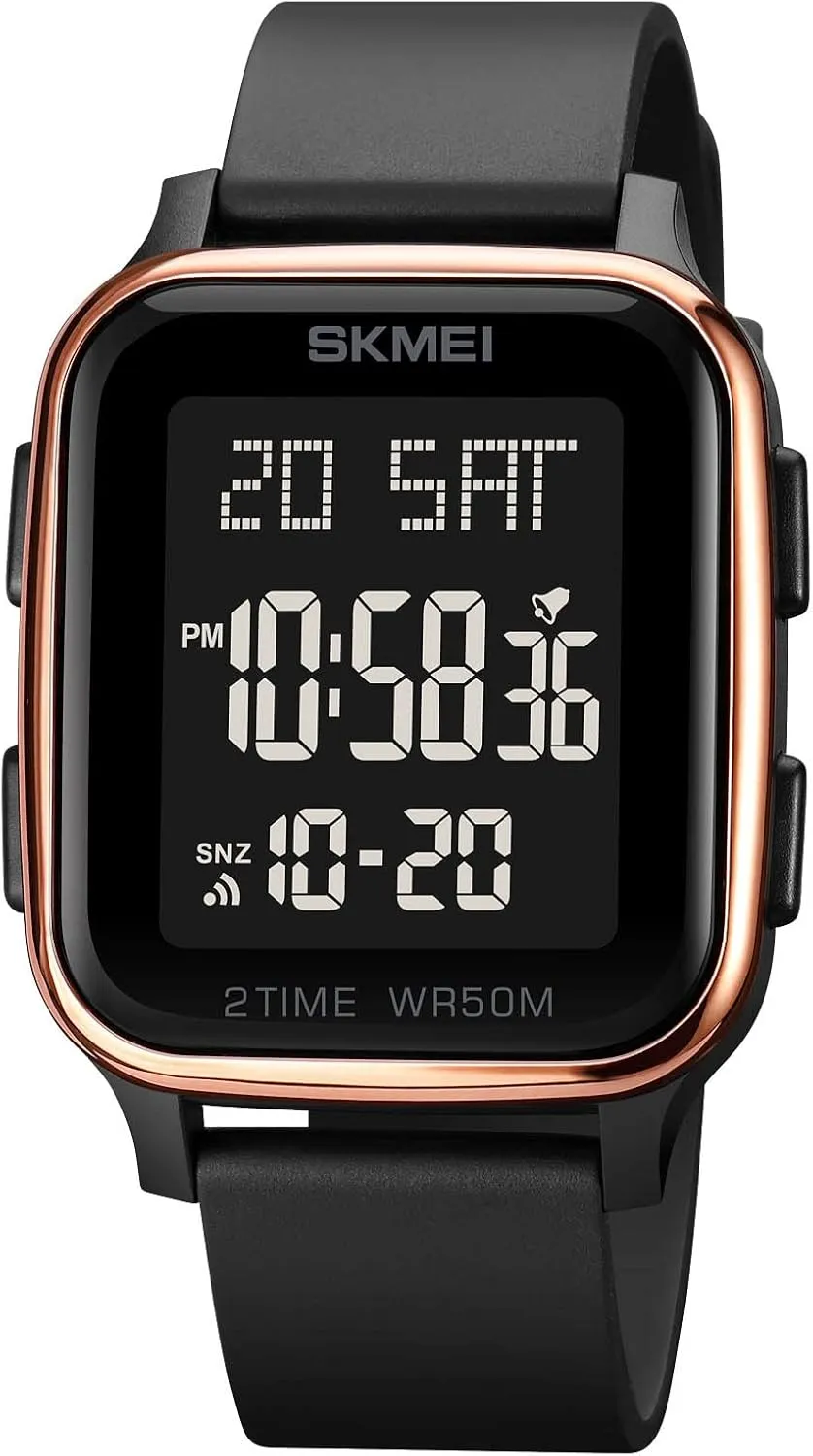 Gosasa Classic Square Face Unisex Women's Men's Digital Multifunction Outdoor Casual Watch Countdown 50M Waterproof Led Light Wristwatch