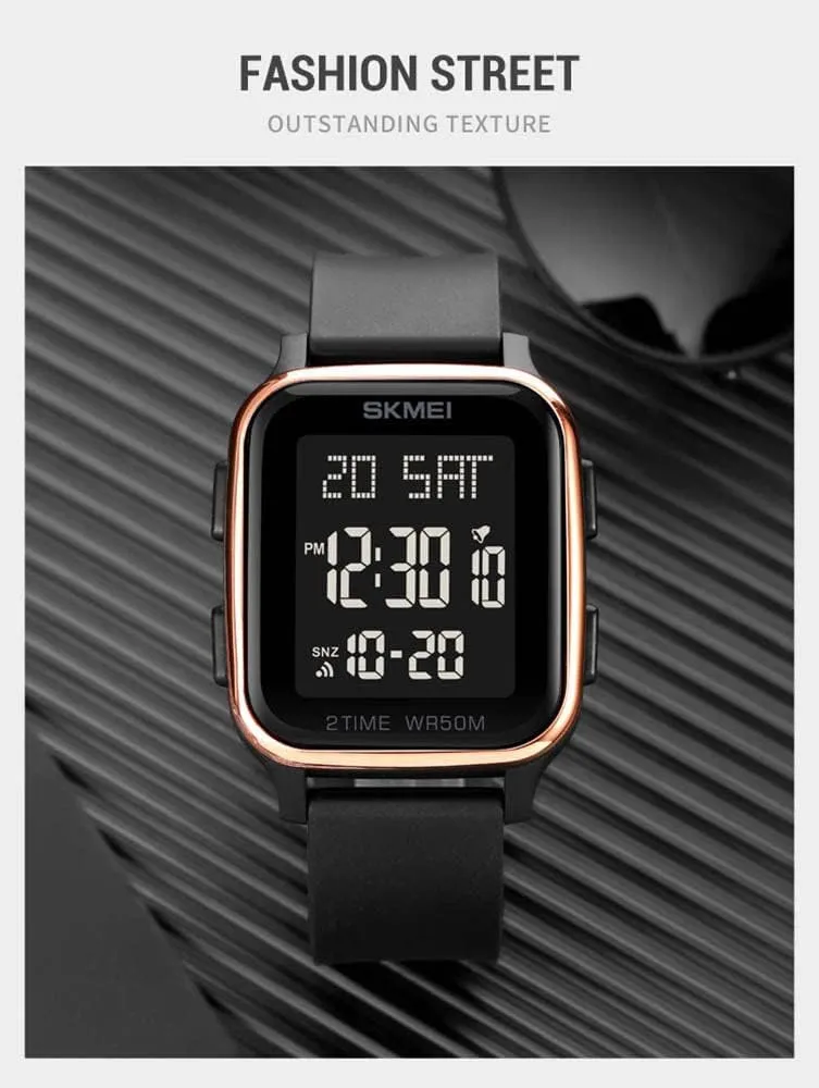 Gosasa Classic Square Face Unisex Women's Men's Digital Multifunction Outdoor Casual Watch Countdown 50M Waterproof Led Light Wristwatch